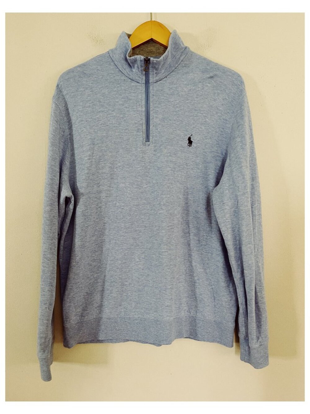 Polo Ralph Lauren Sz L Mens Quarter Zip Pullover Light Blue and Gray